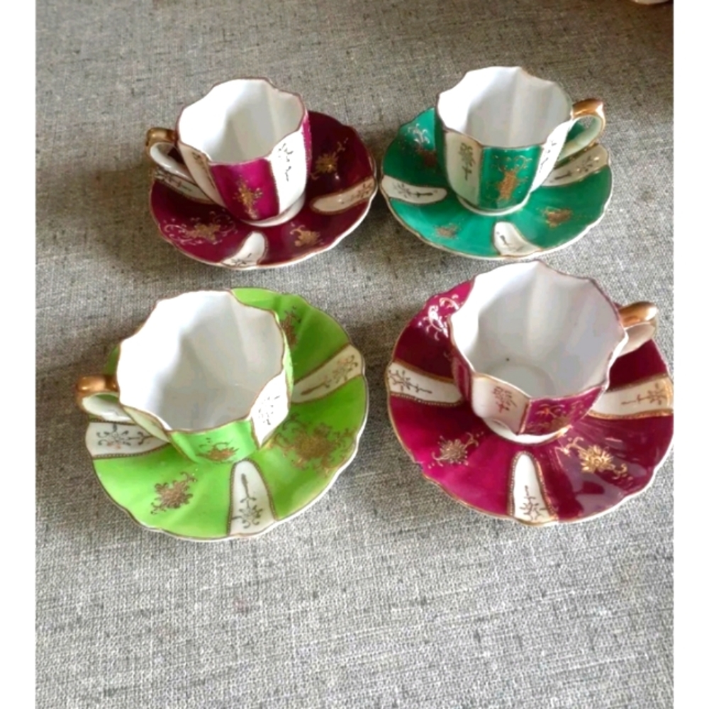 ANTIQUE Demitasse Ardalt Teacups with Saucers